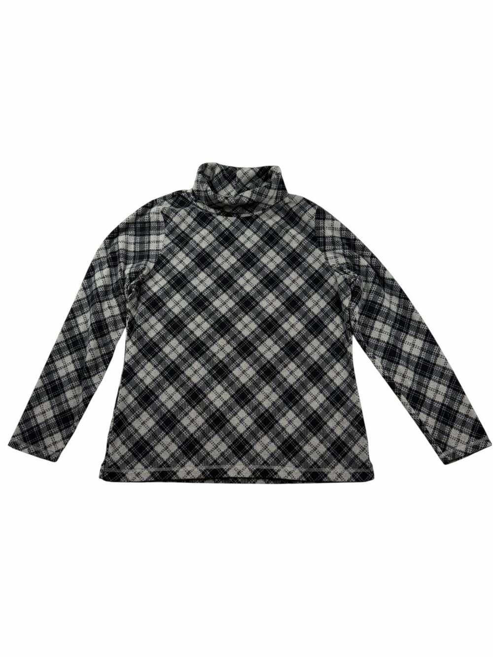 L.L.Bean Women’s Medium Fleece Turtleneck Pullover Black Gray Argyle